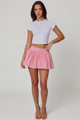 Bow-Detail Broderie Anglaise Mini Skirt in Soft Pink