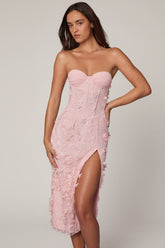 Lace-Up Corset Midaxi Dress with Split in Soft Pink