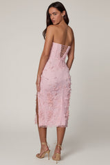 Lace-Up Corset Midaxi Dress with Split in Soft Pink