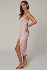 Lace-Up Corset Midaxi Dress with Split in Soft Pink