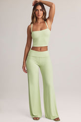 Modal Foldover Wide-Leg Trousers in Sage Green