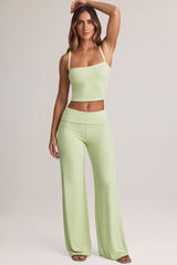 Modal Foldover Wide-Leg Trousers in Sage Green
