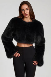 Faux Fur Cropped Bolero in Black