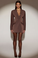 Single-Breasted Blazer Mini Dress in Chocolate Brown