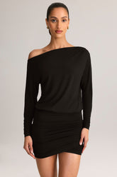 Modal Off-Shoulder Wrap Mini Dress in Black