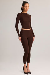 Modal Mid-Rise Cropped Leggings in Chocolate Brown