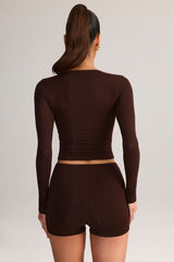 Modal High-Rise Bodycon Mini Shorts in Chocolate Brown