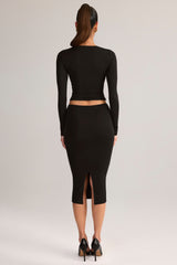Modal Mid-Rise Pencil Midi Skirt in Black