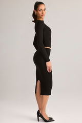 Modal Mid-Rise Pencil Midi Skirt in Black