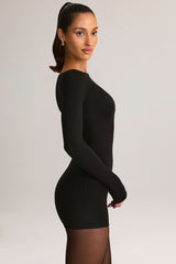 Modal Boat-Neck Long-Sleeve Mini Playsuit in Black