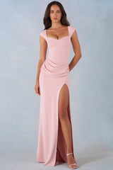 Modal Sweetheart-Neck Cowl-Waist Maxi Dress in Blush Pink