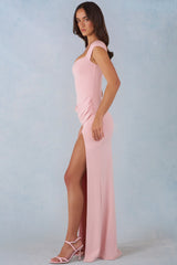 Modal Sweetheart-Neck Cowl-Waist Maxi Dress in Blush Pink
