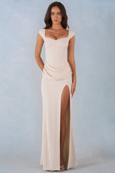 Modal Sweetheart-Neck Cowl-Waist Maxi Dress in Ivory