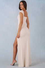 Modal Sweetheart-Neck Cowl-Waist Maxi Dress in Ivory