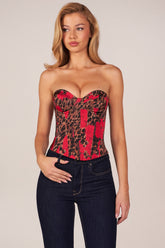 Bandeau Lace-Up Corset Top in Rose Leopard Print