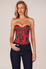 Bandeau Lace-Up Corset Top in Rose Leopard Print