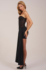 Bandeau Lace-Up Corset Mini Dress in Black