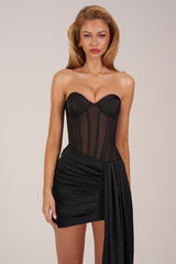 Bandeau Lace-Up Corset Mini Dress in Black