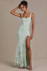 Premium Embellished Corset Gown in Sage Green