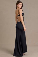 Premium Satin Embellished Bralette Gown in Black