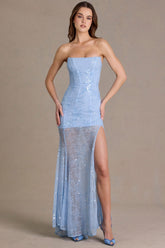 Premium Embellished Lace Corset Gown in Sky Blue