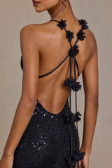 Premium Embellished Plunge Open-Back Gown in Black