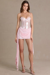 Premium Embellished Lace Corset Mini Dress in Baby Pink
