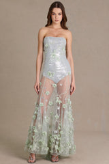 Premium Embellished Tulle Corset Gown in Sage Green