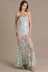 Premium Embellished Tulle Corset Gown in Sage Green