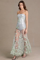 Premium Embellished Tulle Corset Gown in Sage Green