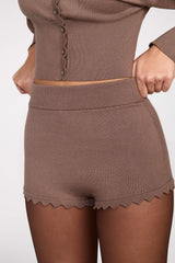 Knit Mid-Rise Mini Shorts in Mocha