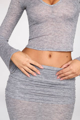 Sheer Jersey Low-Rise Draped Maxi Skirt in Grey