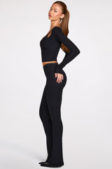 Modal Mid-Rise Flared Trousers in Black