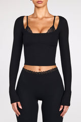 Modal Mid-Rise Flared Trousers in Black