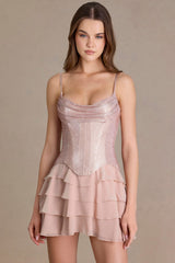 Premium Embellished Corset Mini Dress in Beige Gold