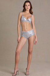Premium Sequin Mesh Bralette in Silver