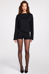 Modal Long-Sleeve Backless Romper in Black