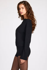 Modal Long-Sleeve Backless Romper in Black