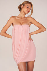 Bandeau Draped Mini Dress in Blush Pink