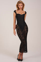 Sweetheart-Neck Maxi Dress in Black