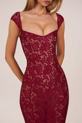 Sweetheart-Neck Maxi Dress in Cherry Red