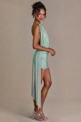 Premium Embellished Open-Back Mini Dress in Sage Green