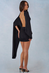 Draped Cape Mini Dress in Black