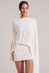 Draped Cape Mini Dress in Ivory