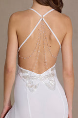 Premium Chiffon Cowl-Neck Open-Back Gown in White