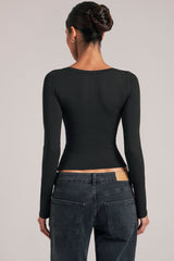 V-Neck Long-Sleeve Top in Black