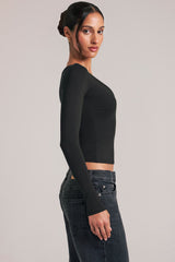 V-Neck Long-Sleeve Top in Black