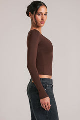 V-Neck Long-Sleeve Top in Chocolate Brown
