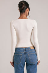 V-Neck Long-Sleeve Top in Ivory