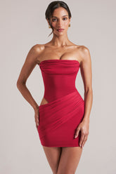 Bandeau Bodycon Mini Dress in Cherry Red